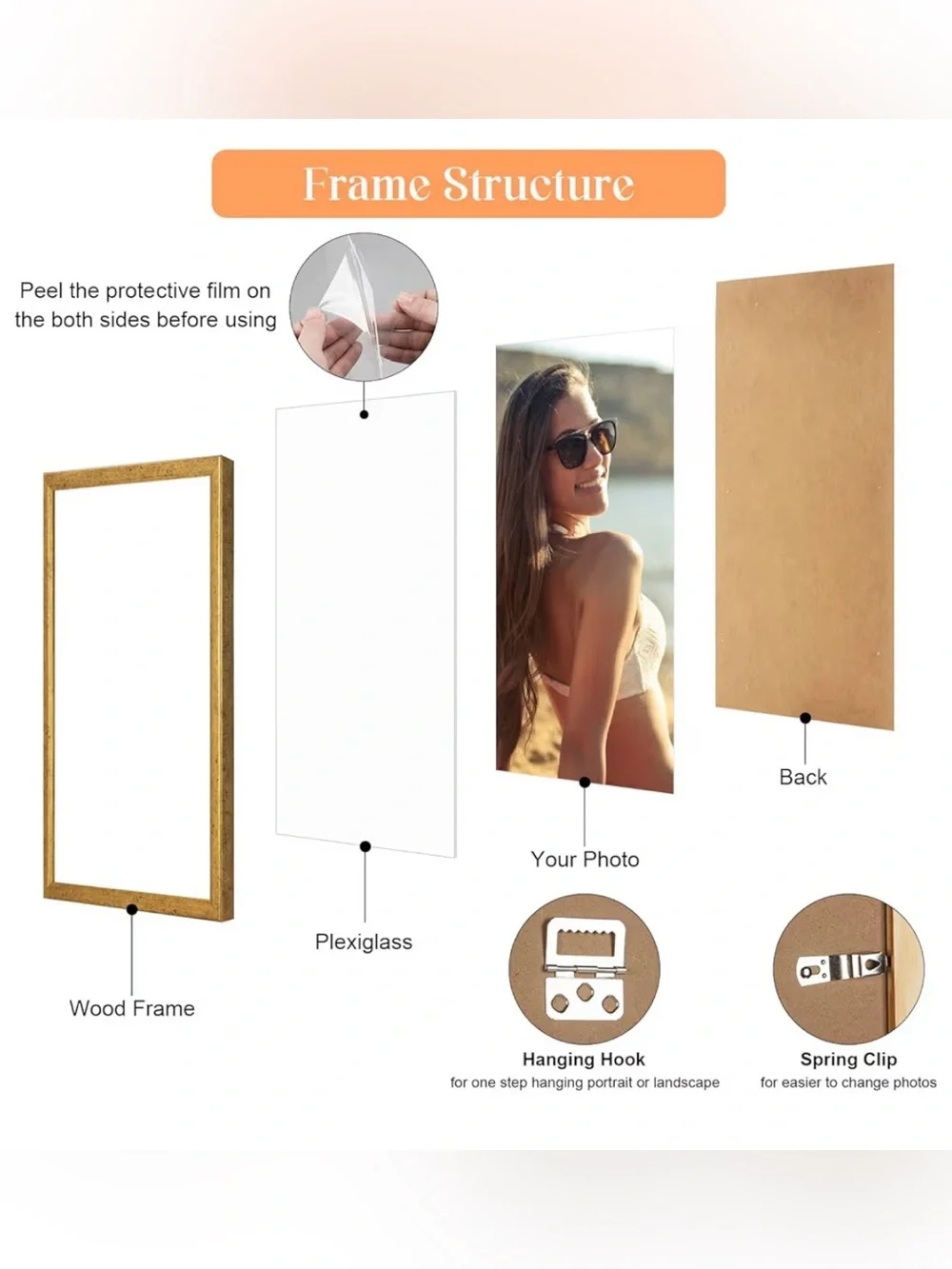 Gold Wood Rectangular Picture Frame Portrait or Landscape 12x16”